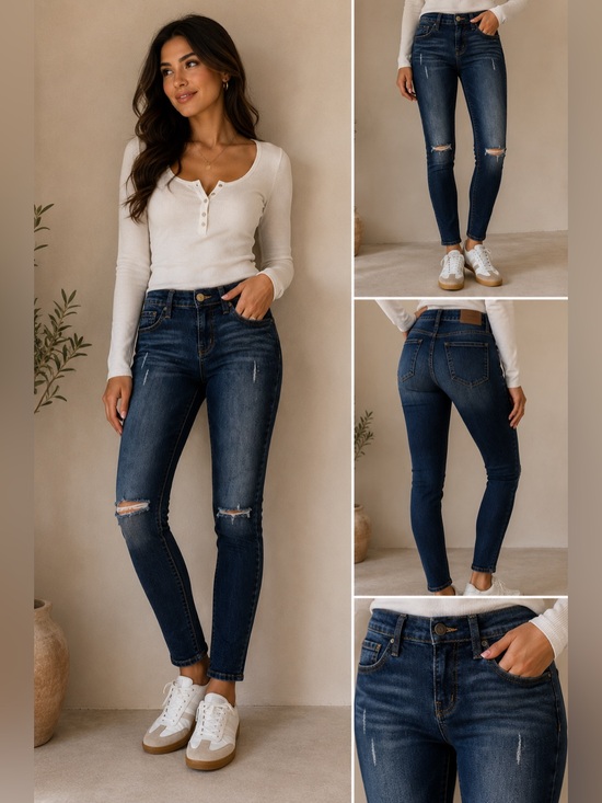 Flying Monkey Denim - Flying Monkey Blue Skinny Jeans with Distressed Details
